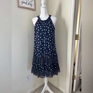 MSK dress navy blue white polka dots